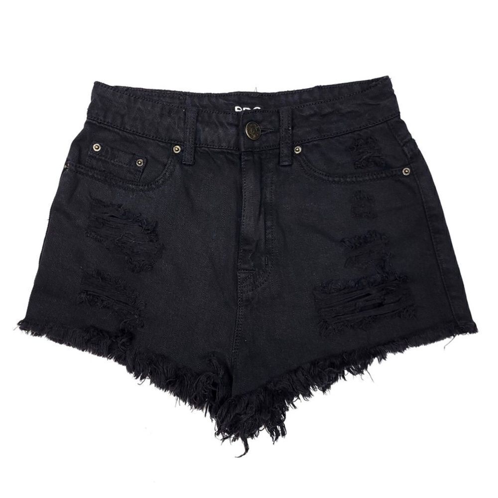 URBAN OUTFITTERS BDG Super Cheeky High Rise Shorts Distressed Raw Hem Black 25